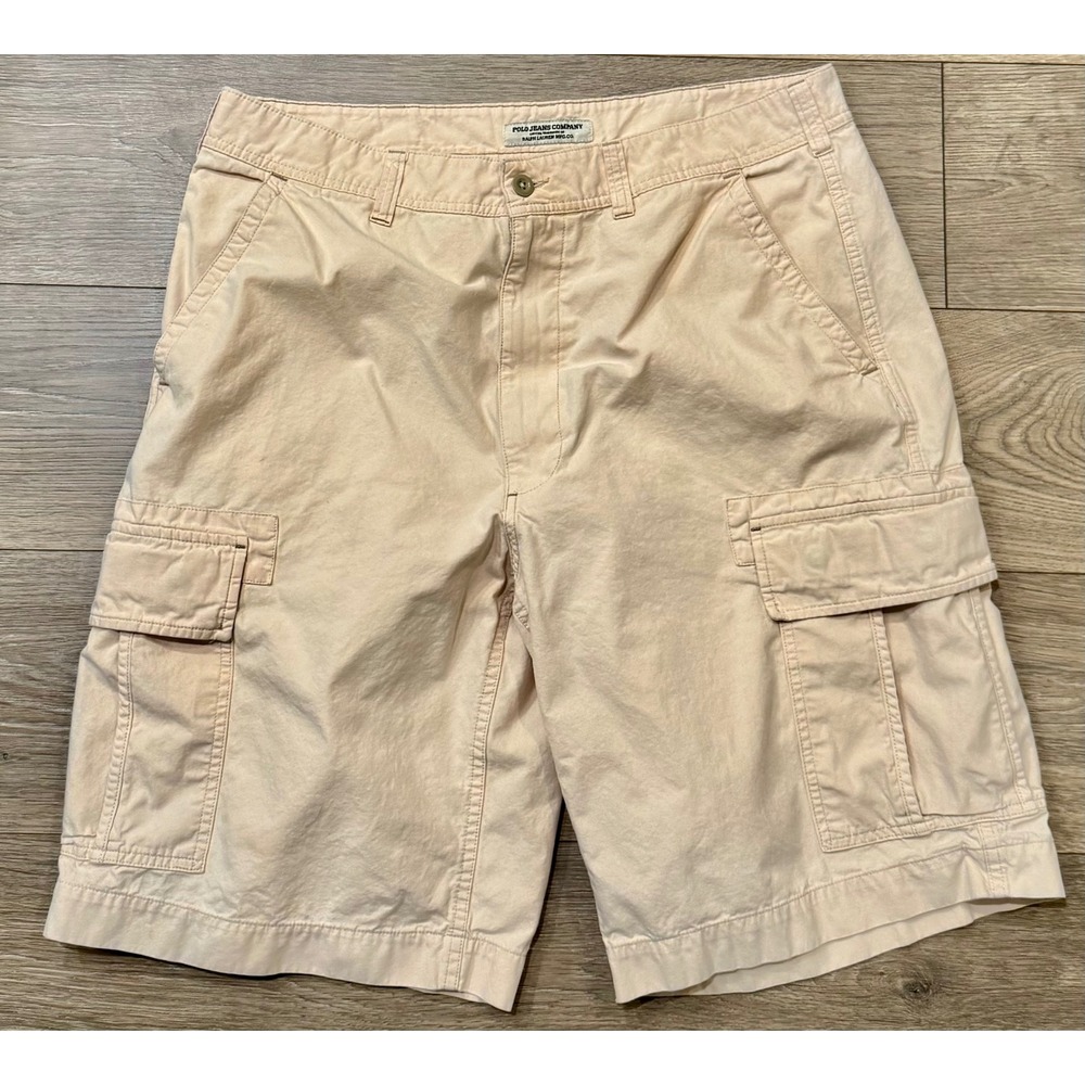Polo Jeans Co Ralph Lauren Mens 36 Khaki Tan Cotton Military Cargo Shorts RL 67